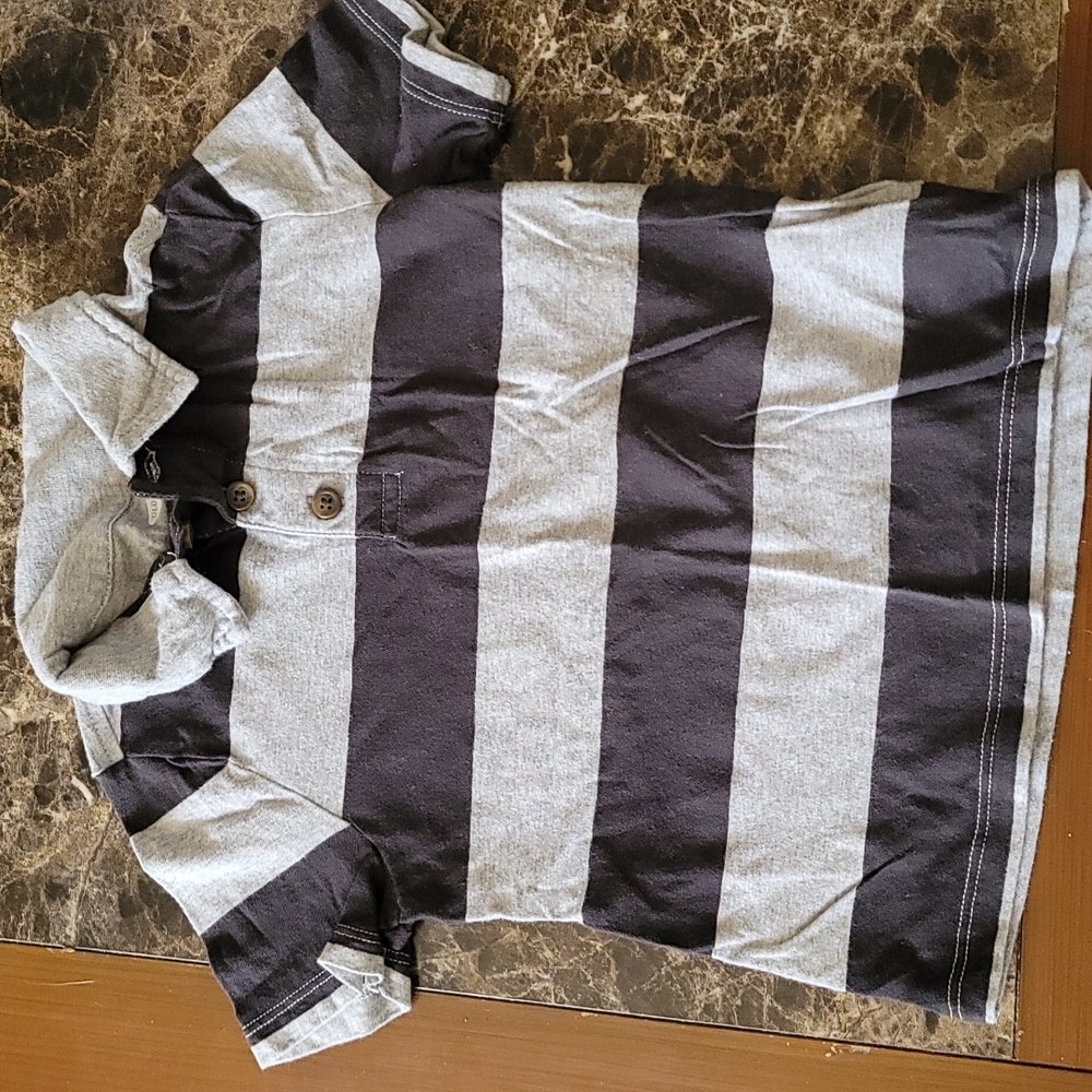 3T Black & Grey Striped Polo Short Sleeve